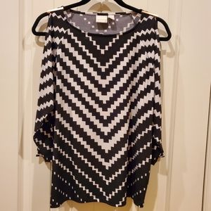 Chico's Black/White Geometric Cold Shoulder Top